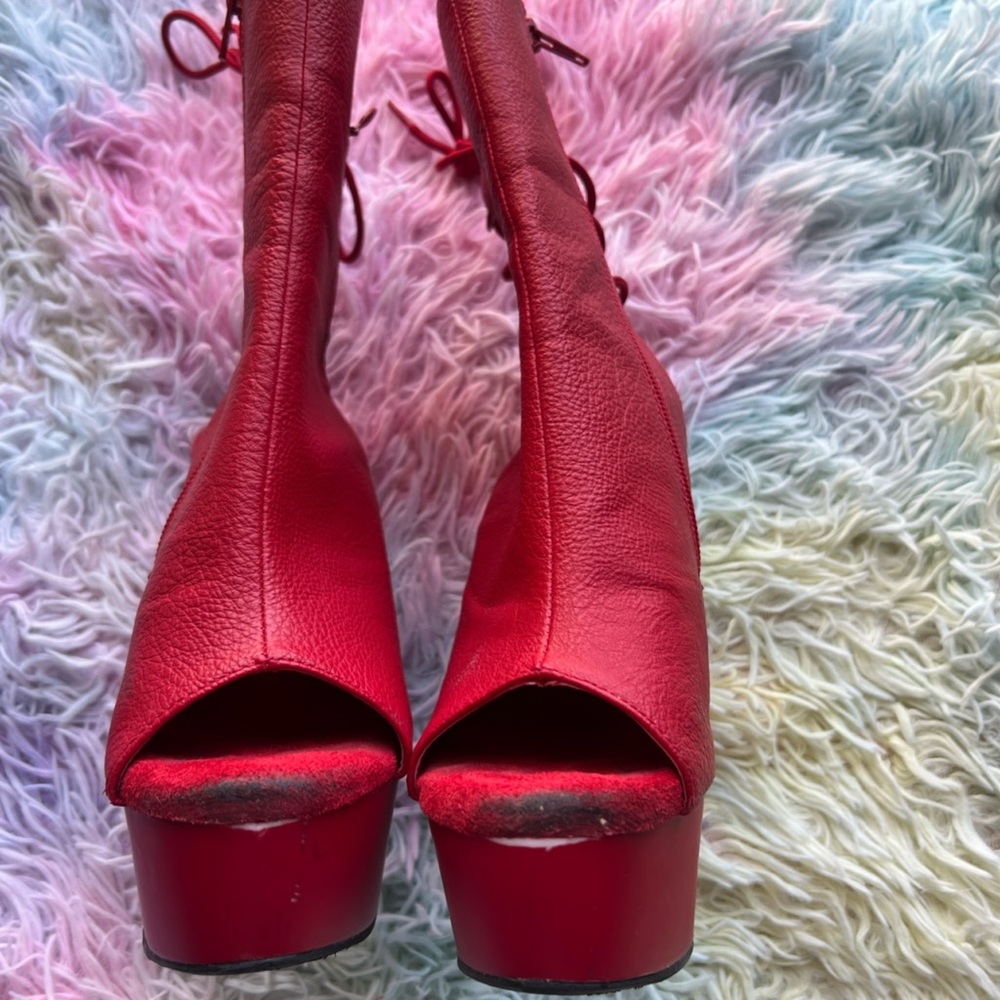 FINAL PRICE PLEASER Red Ankle Lace Up Back 6” Size 7 Heels